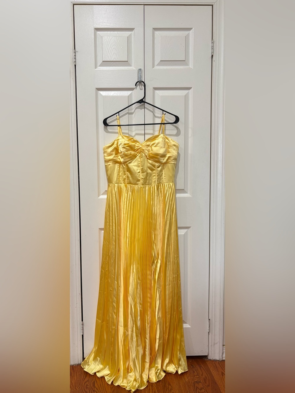Yellow Satin Pleated Maxi Dress - Picture 2 of 5